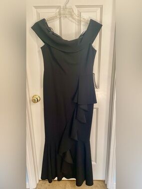 Adam Black One-Shoulder Ruffle Gown